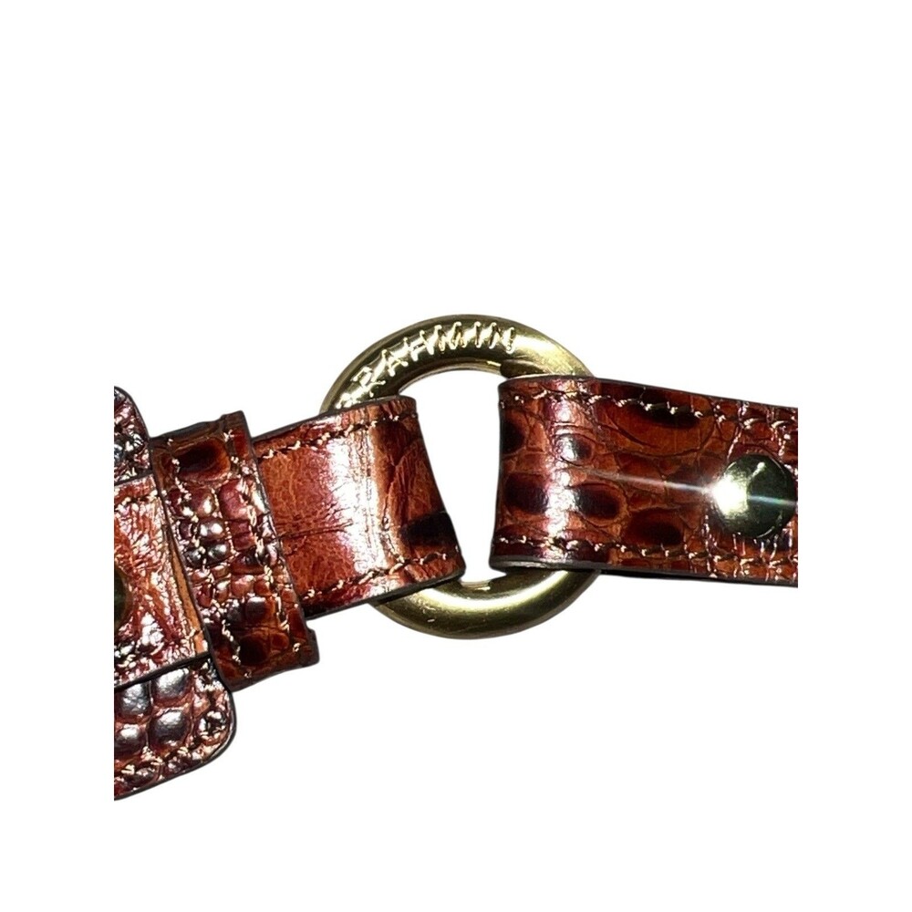 BRAHMIN Leather Embossed Adjustable Replacement Strap Brown Gold 27” - Picture 6 of 6